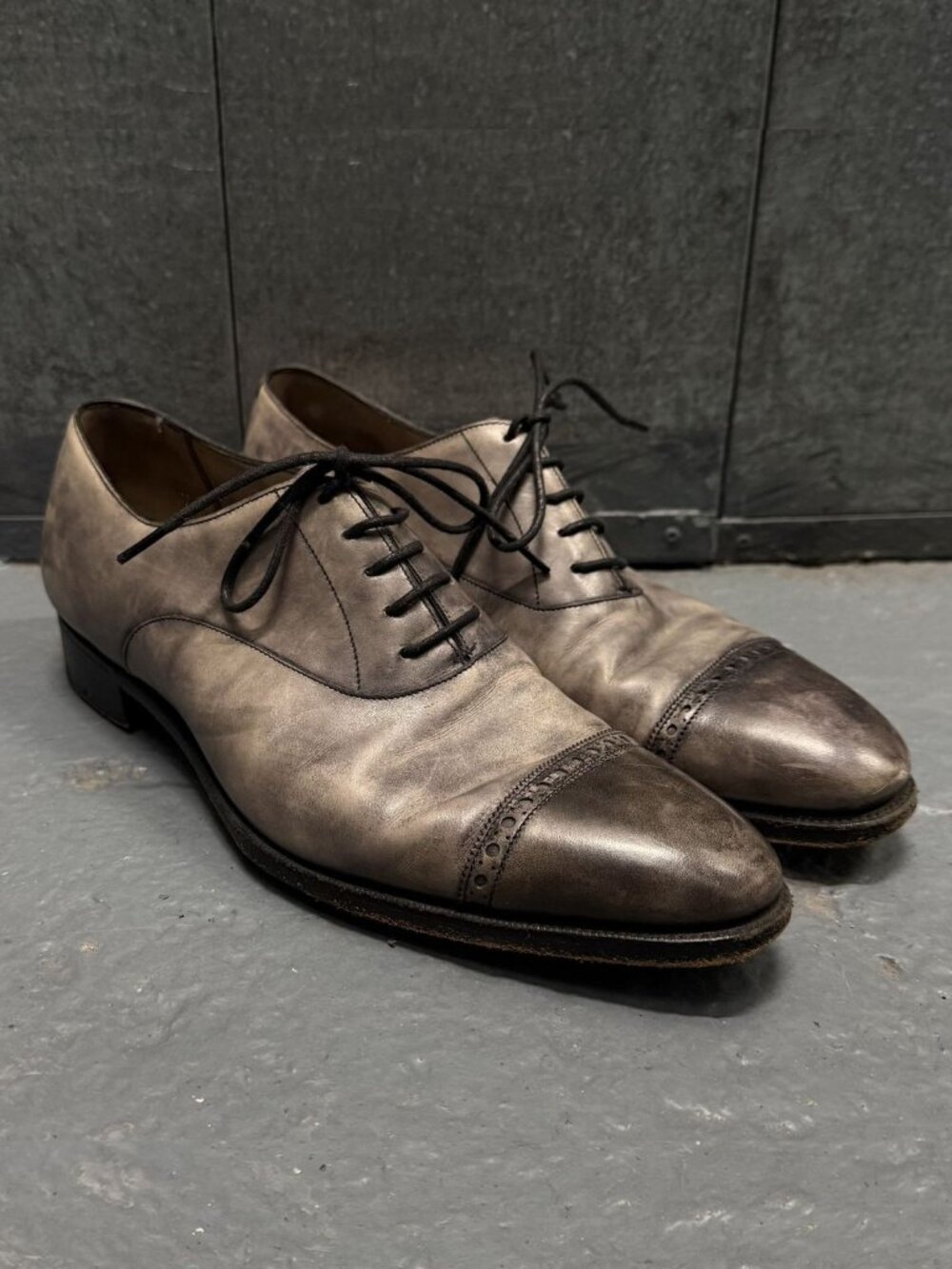 GAZIANO & GIRLING Cambridge Handmade Grey Leather Shoes Oxford UK 6.5 E US 7.5